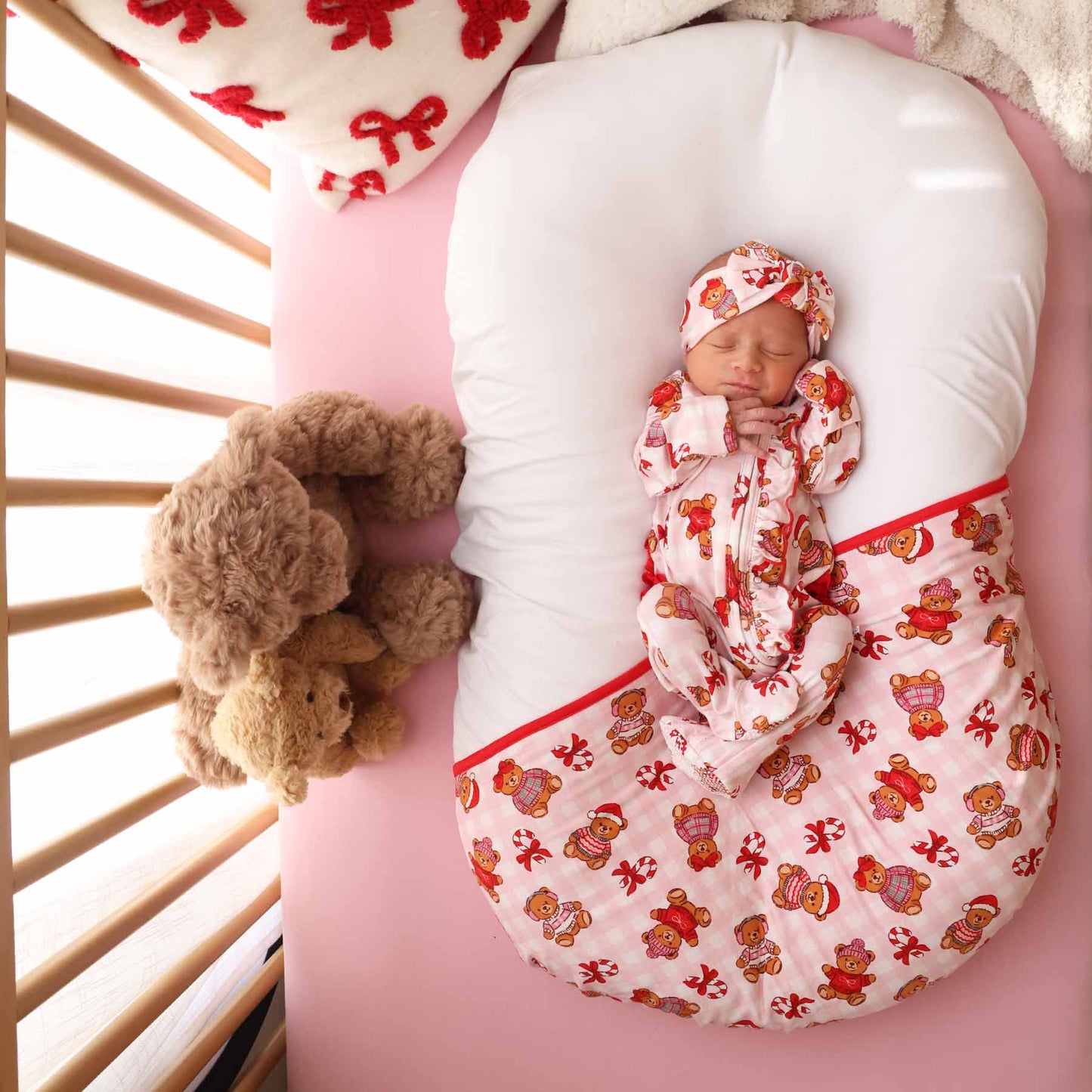 Beary Christmas Ruffle Zipper Footie | Pink