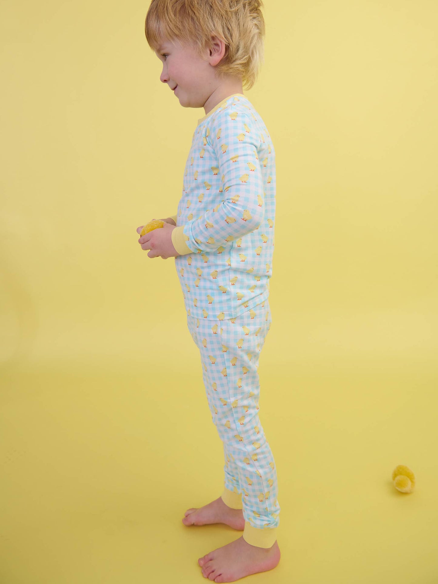 SoftSnooze™ Kids Cotton Modal Chirping Chicks Gingham Long Sleeve Pajama Set
