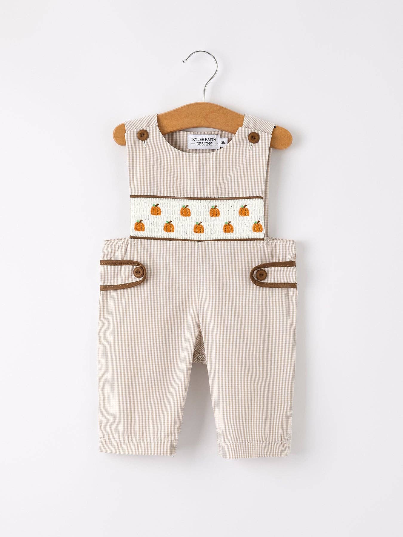 Fall Pumpkin Smock Embroidered Boys Romper