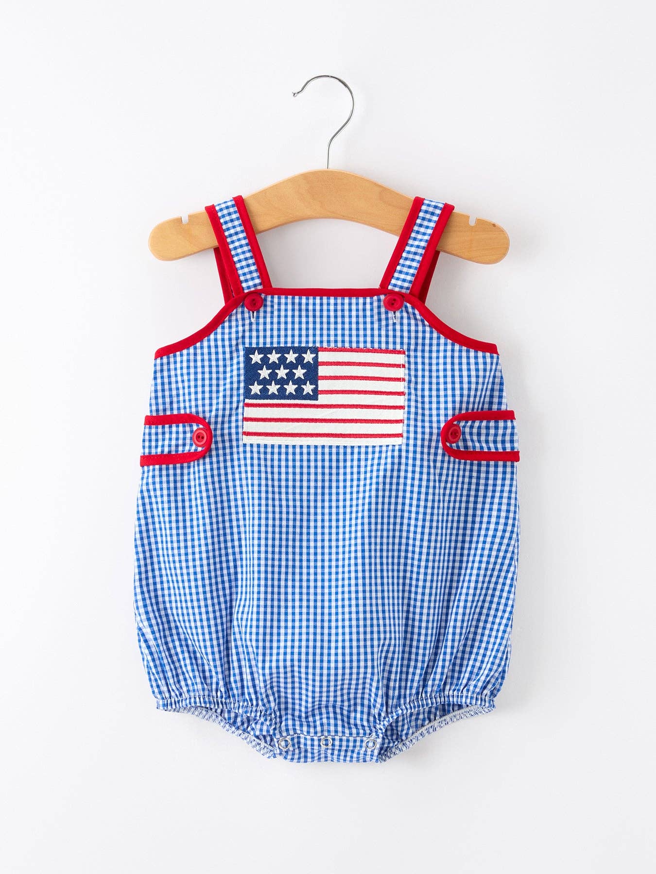 4th of July Flag Baby Boy Romper Plaid