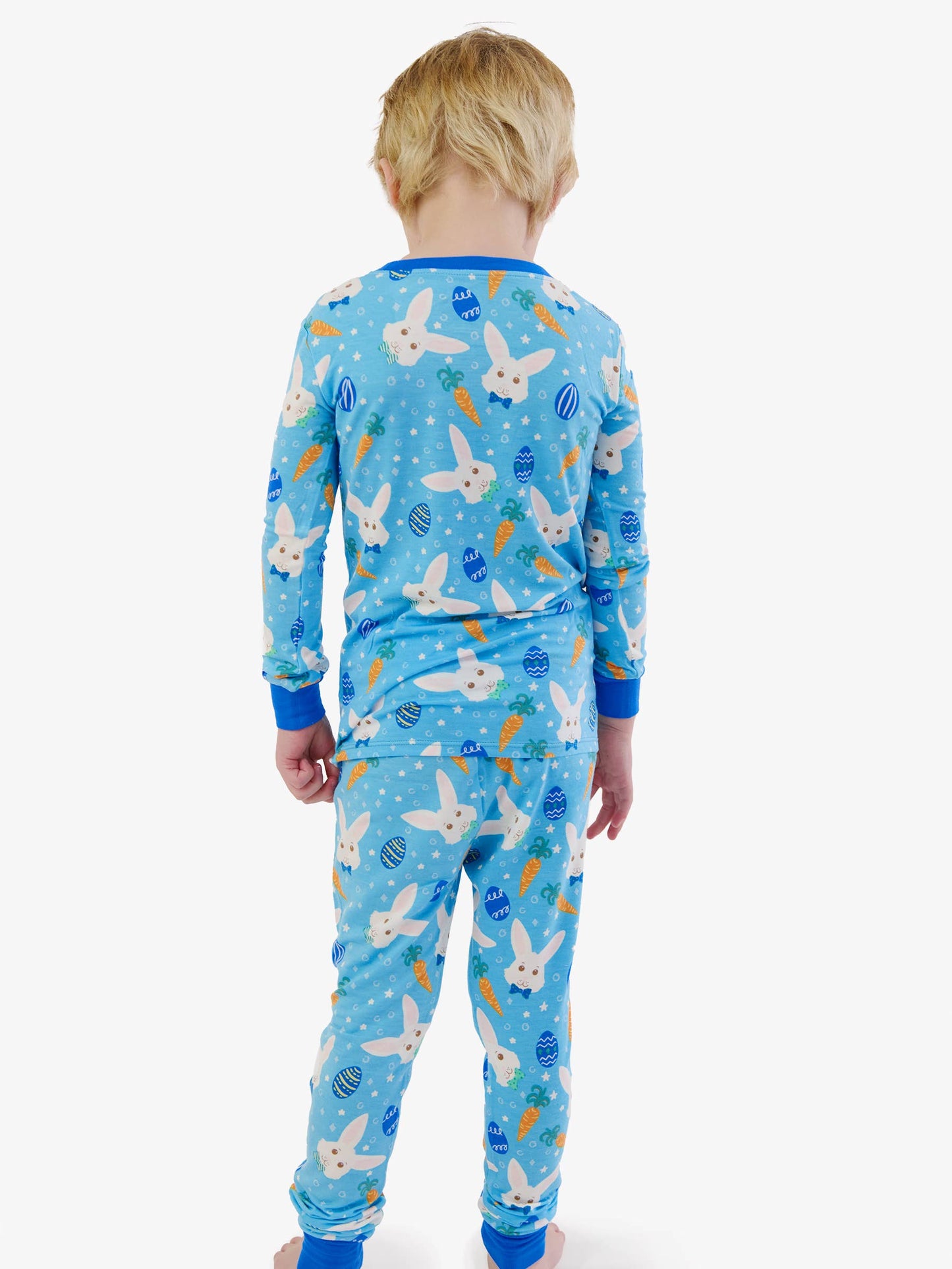 SoftSnooze™ Kids Bamboo Viscose Blue Bow Tie Bunnies Long Sleeve Pajama Set