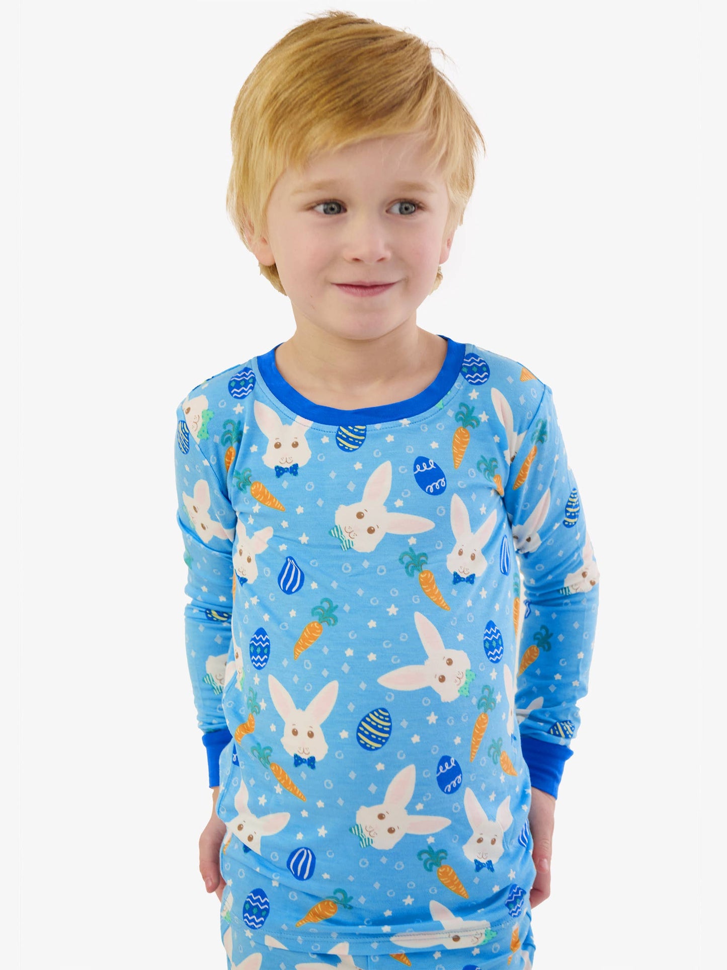 SoftSnooze™ Kids Bamboo Viscose Blue Bow Tie Bunnies Long Sleeve Pajama Set