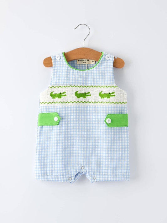 Baby Boys Crocodile Embroidered Smocked Romper