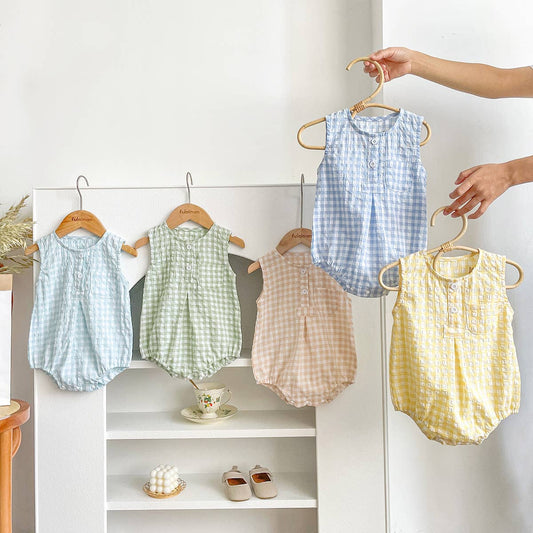 Boy's Checkered Sleeveless Romper