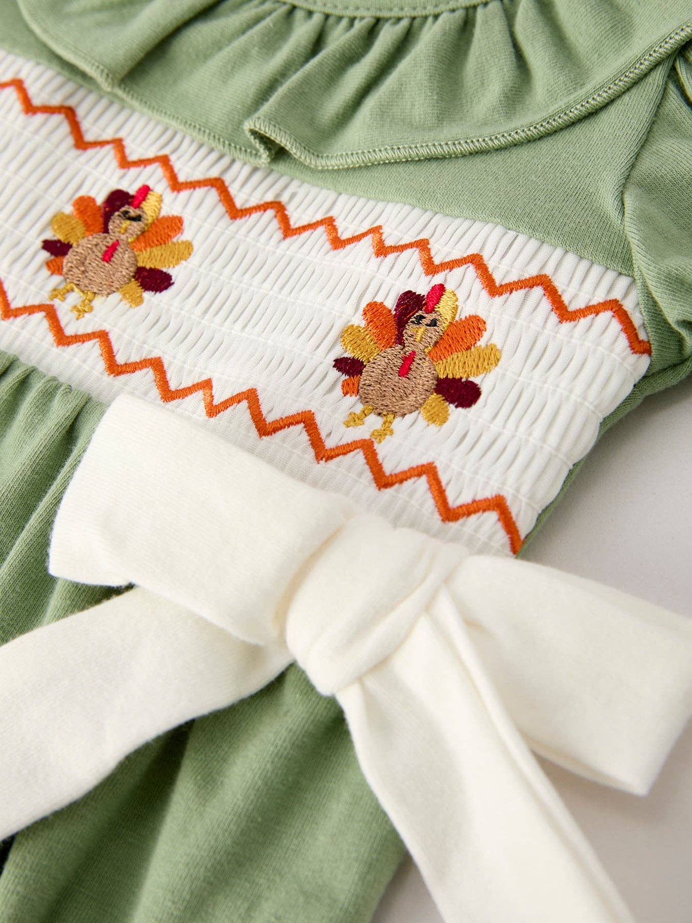 Turkey Smock Embroidered Green Baby Girl Bubble