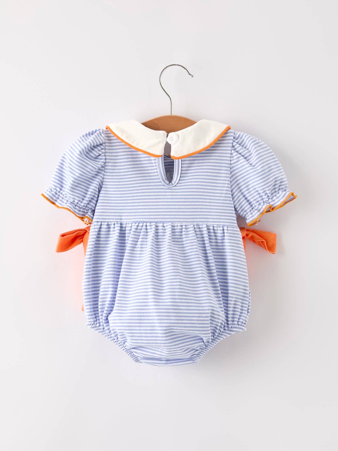 Fall Lapel Stripe Pumpkin Applique Bow Girls Bubble