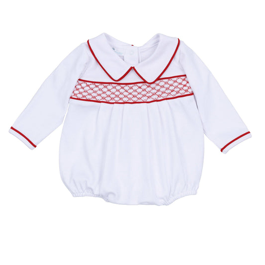 Christmas Red and White Essentials Smocked Long Sleeve Boy Bubble