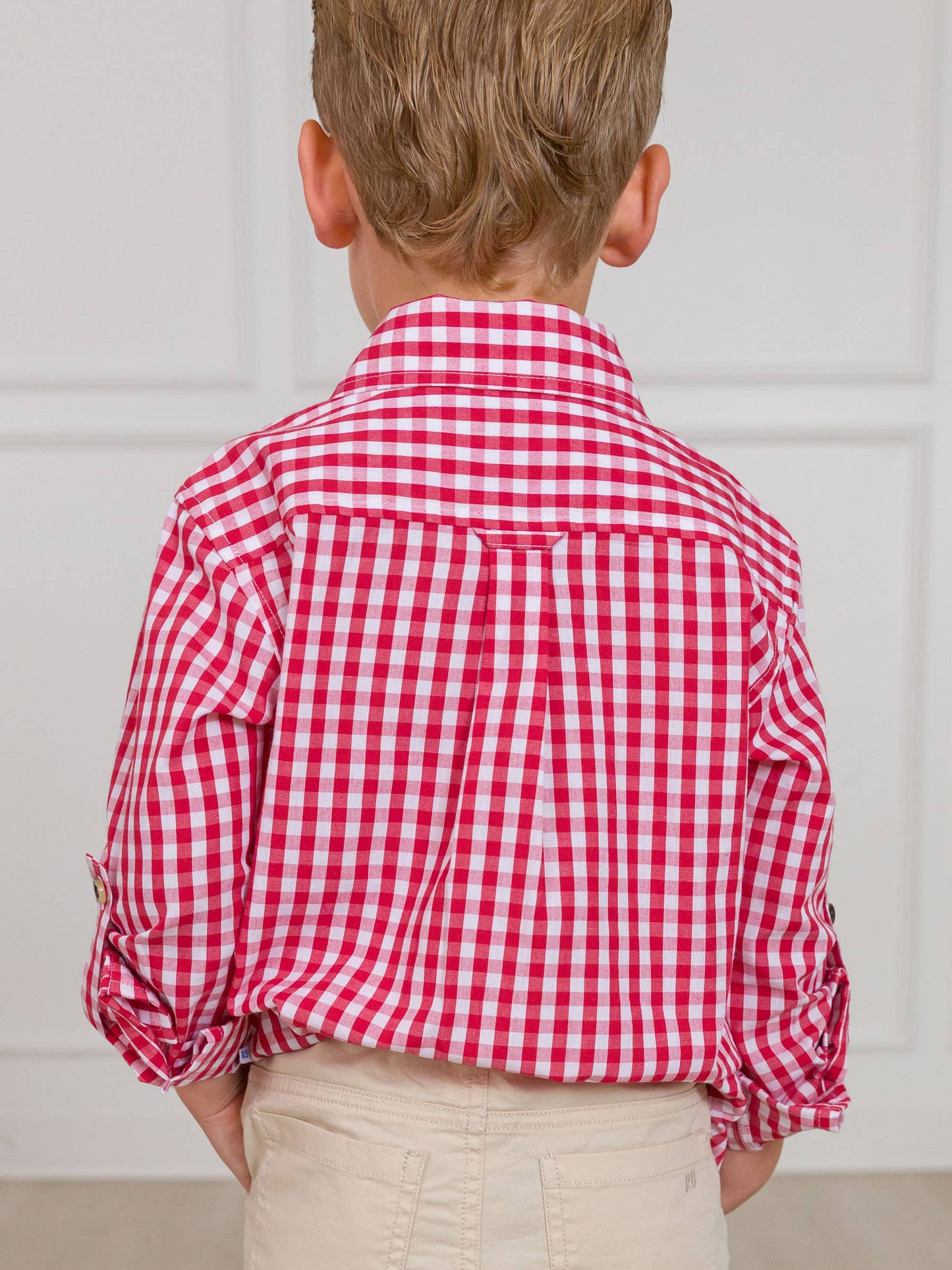 Boys Christmas Classic Red Gingham Long Sleeve Button Down Shirt