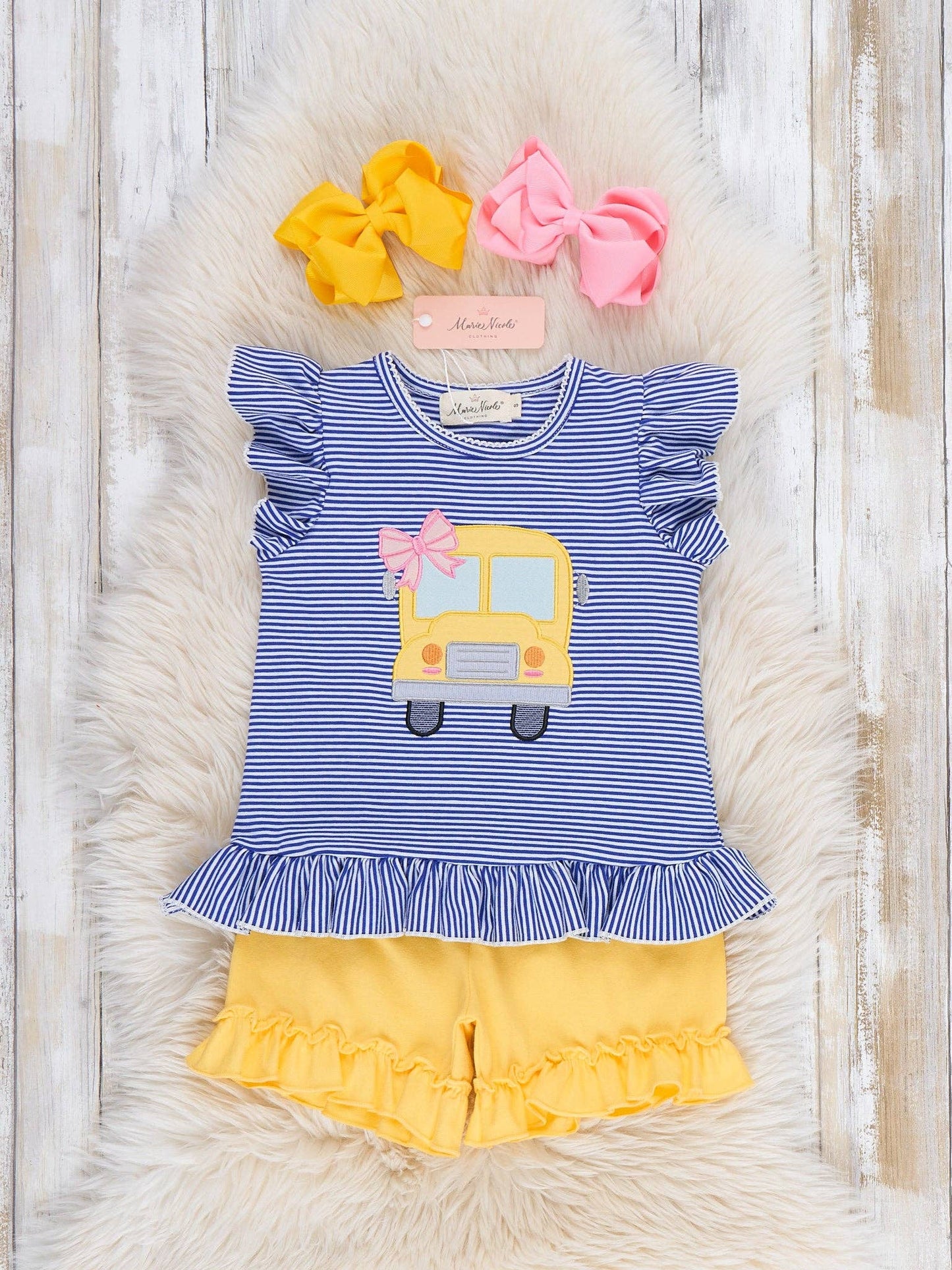 Sweet Traveler Bus Embroidered Ruffle Outfit
