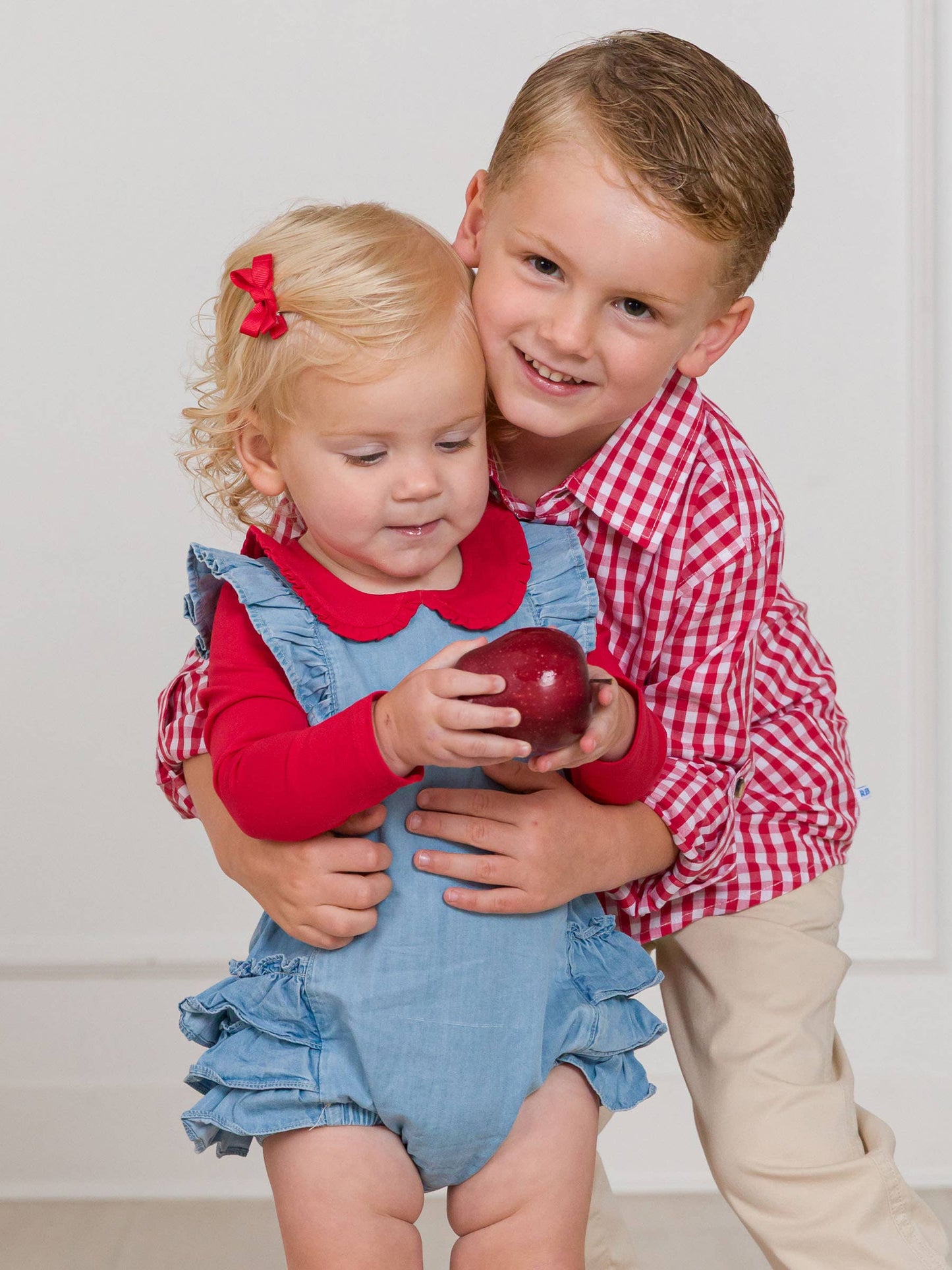 Boys Christmas Classic Red Gingham Long Sleeve Button Down Shirt