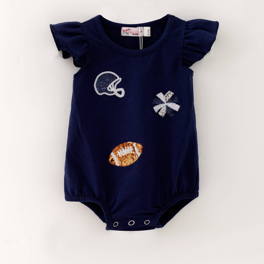 Navy Football Sequin Baby Bubble