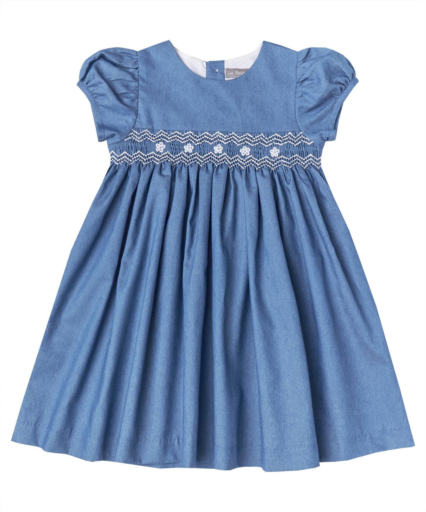 Chambray Smocked Puff Sleeve Dress