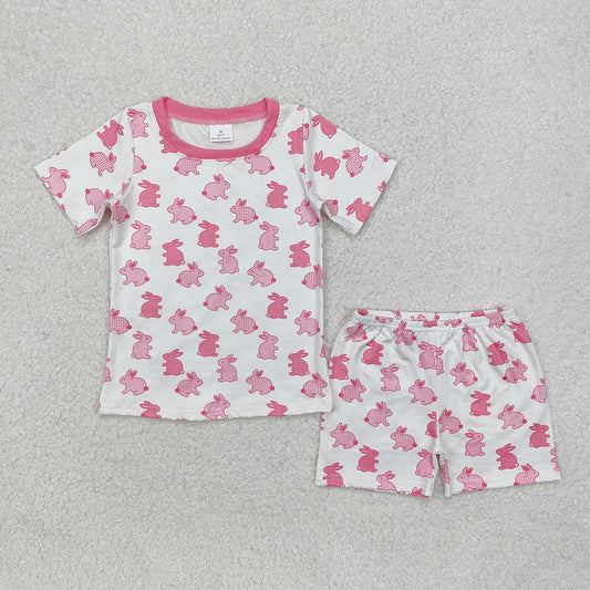Baby Girls Easter Pink Rabbits Shirt Shorts Pajamas Clothes Sets