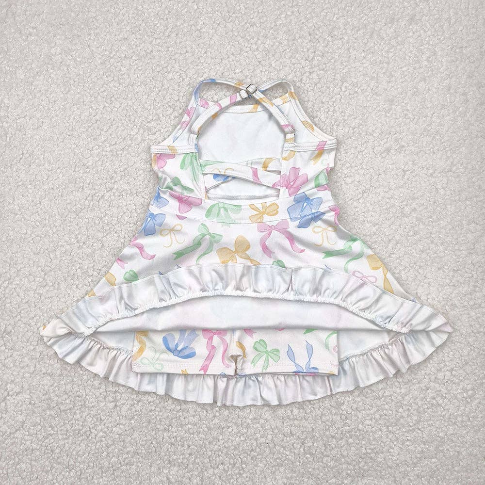 Baby Girls Strap Colorful Bows Yoga Ruffle Knee Length Dresses