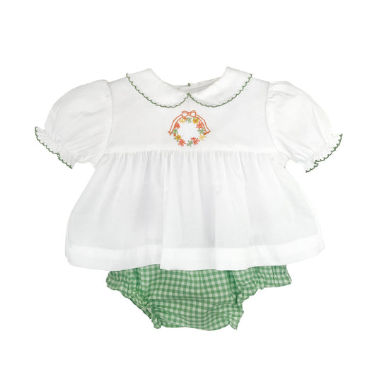 Fall Wreath Hand Embroidered Diaper Set
