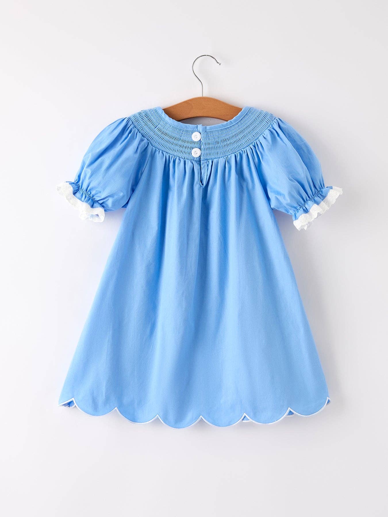 Blue Fall Pumpkin Smock Embroidery Lace Baby Girl Dress