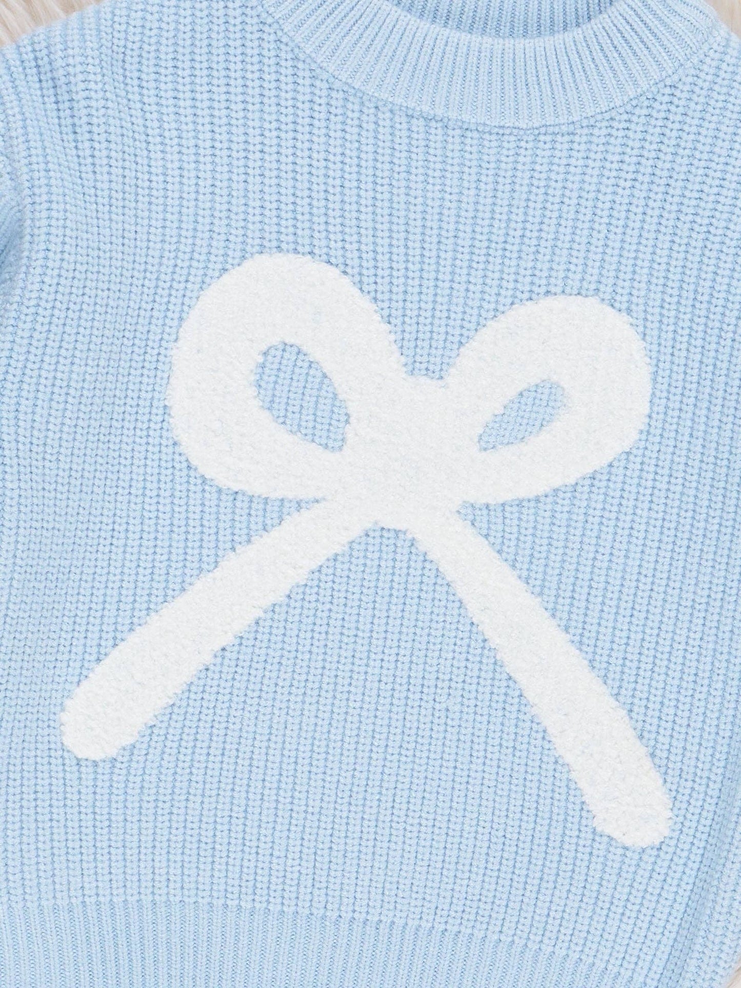 Blue Knit Bow Sweater