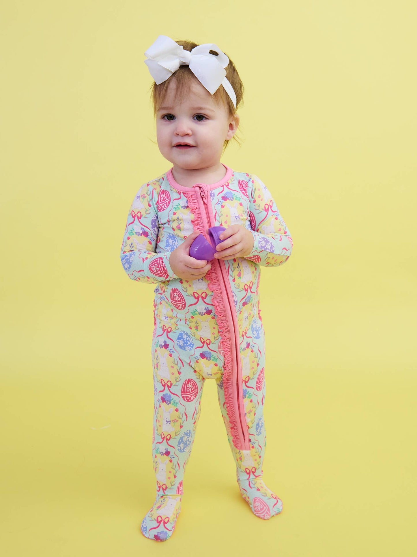 SoftSnooze™ Baby Girls Bamboo Viscose Bunnies in Bloom Footed Ruffle One Piece Pajama