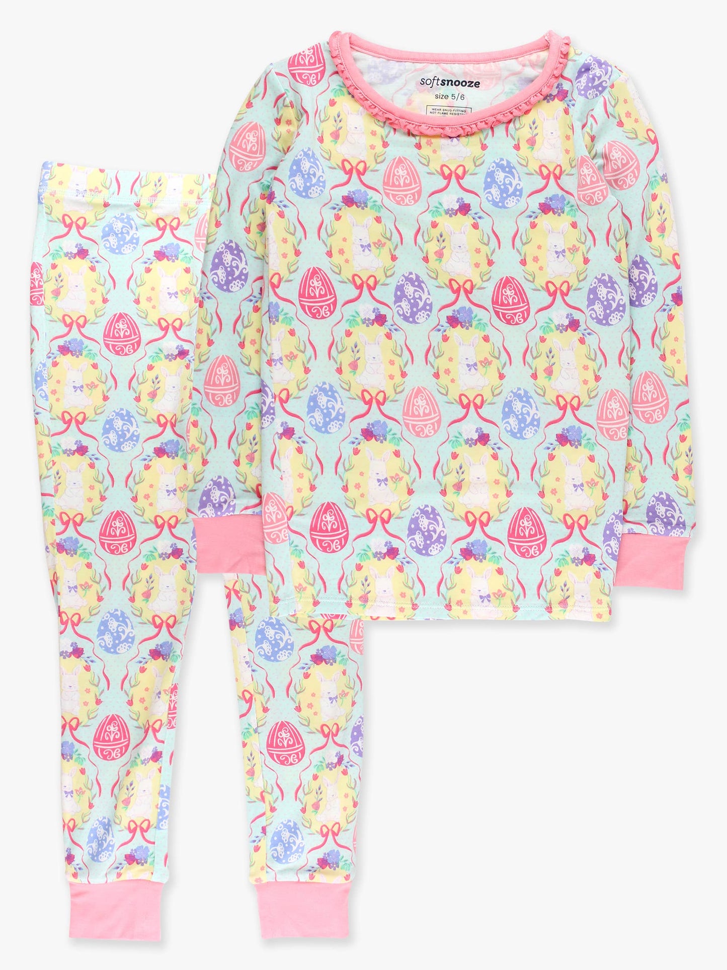 SoftSnooze™ Girls Bamboo Viscose Bunnies in Bloom Ruffle Long Sleeve Pajama Set