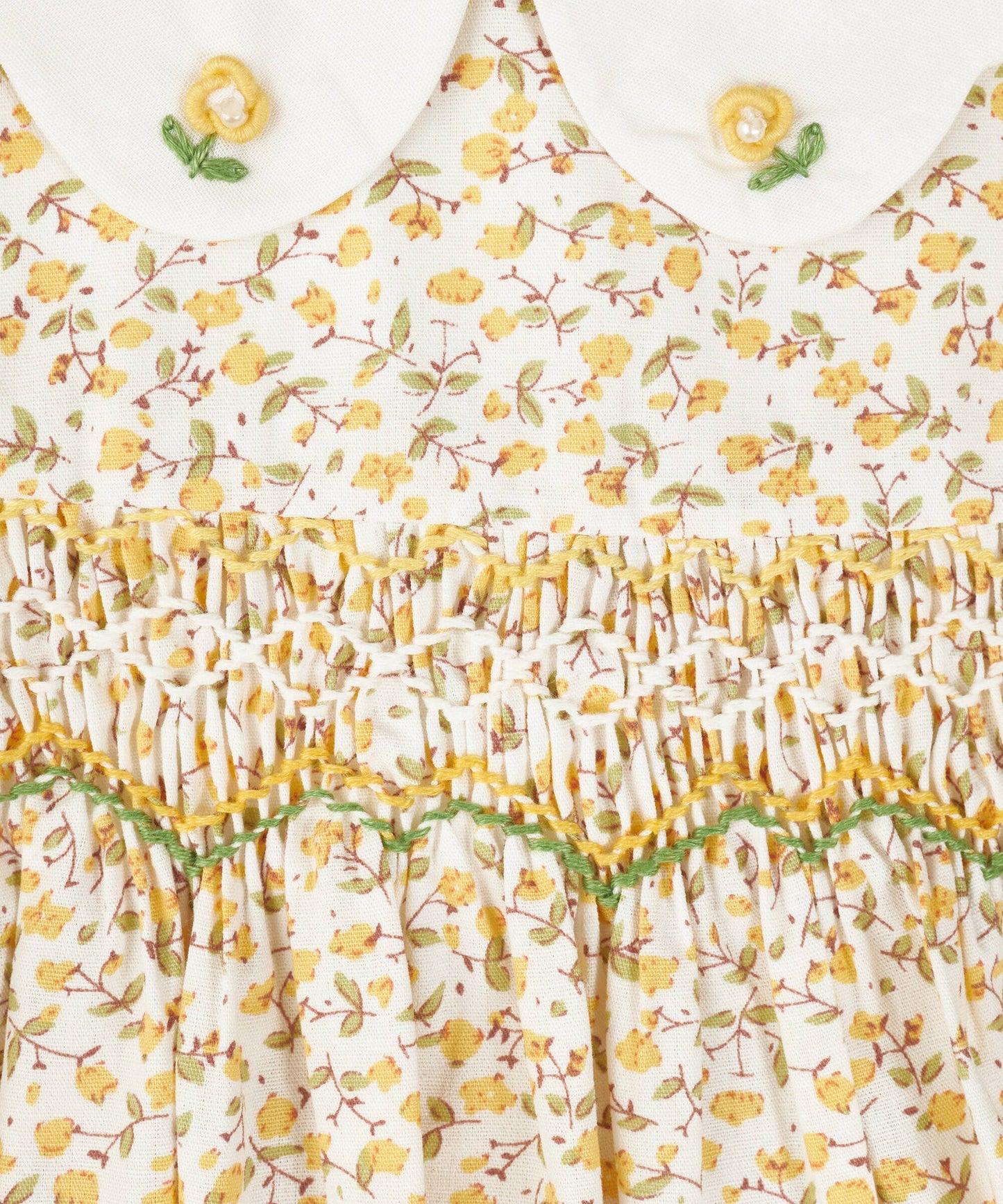 Yellow Floral Smocked Petal Collar Dress