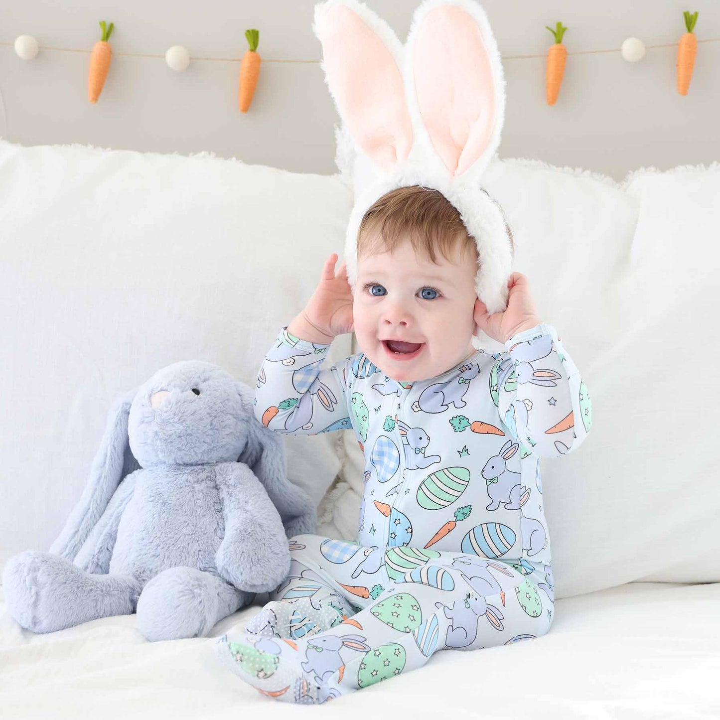 Hoppy Spring Zipper Footie | Blue