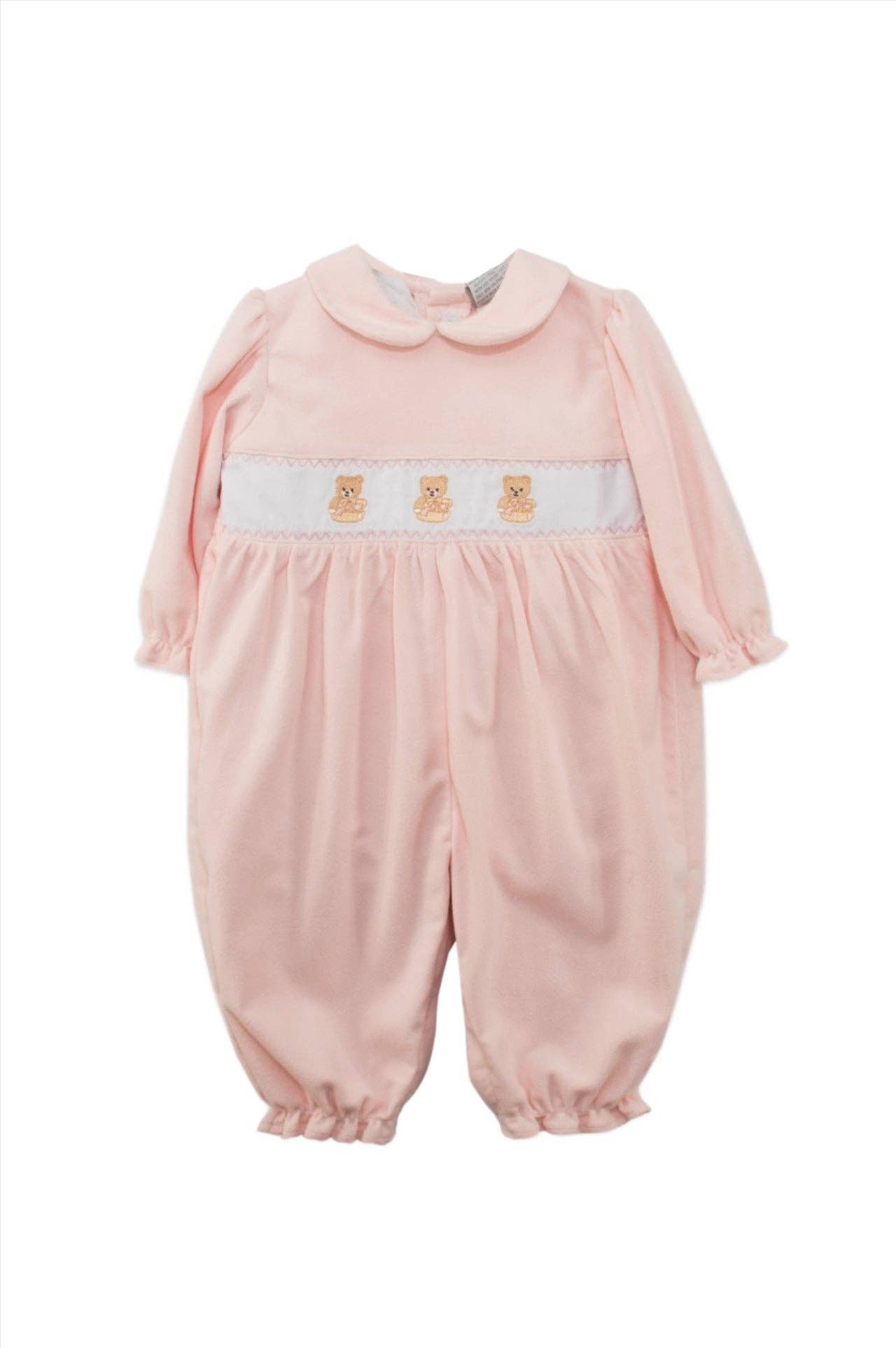 Carroage Boutique Smocked Teddy Bear Pink Baby Girl Longall