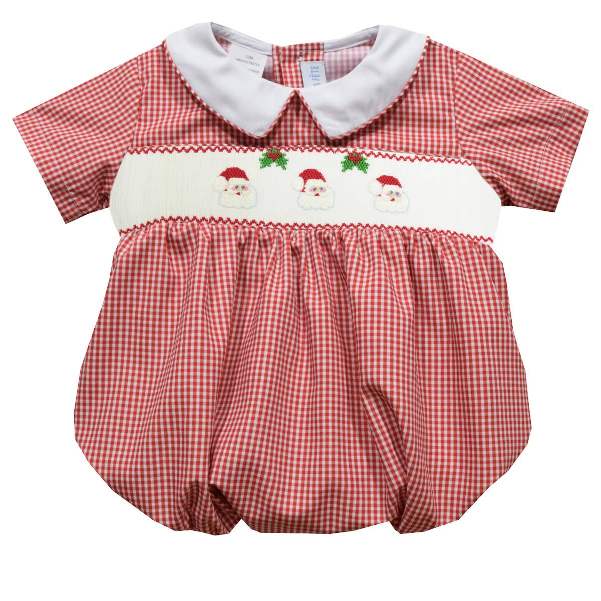 Santa Faces Smocked Gingham Short Sleeve Boys Bubble