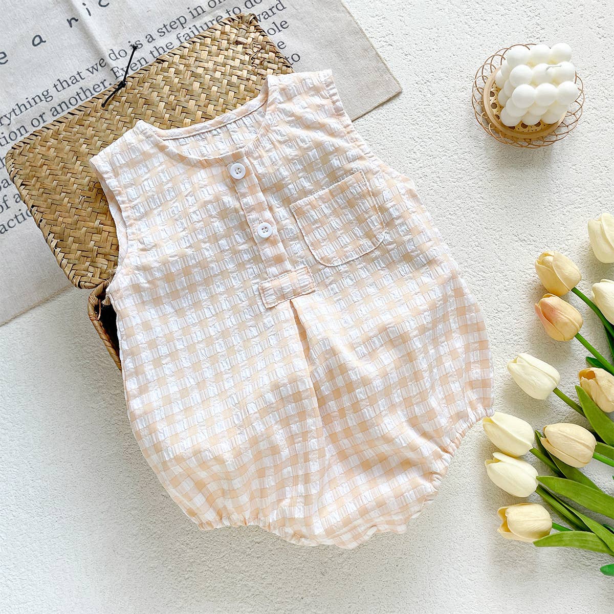 Boy's Checkered Sleeveless Romper