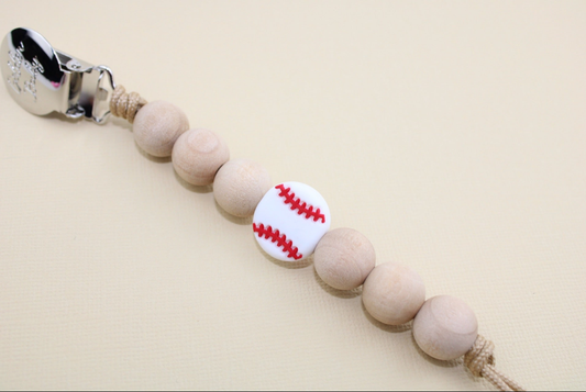 Baseball Pacifier Clip // Natural Wood